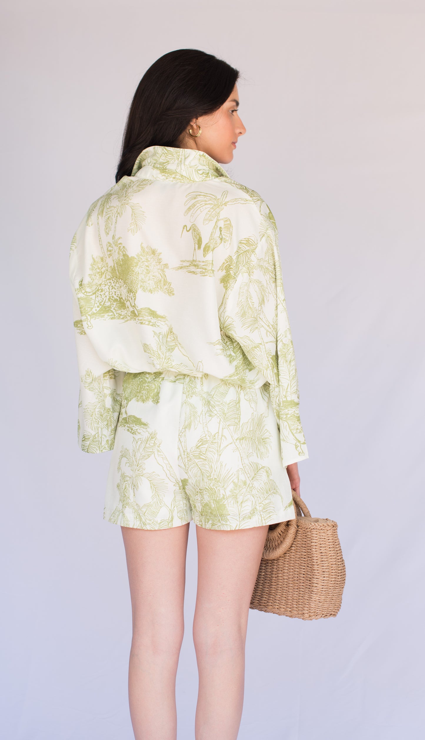 Green Shirt Top & High Waisted Shorts Set