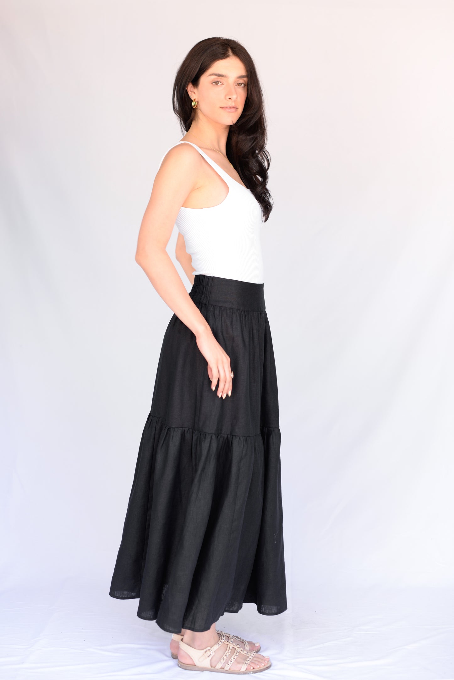 Black Linen Long Skirt