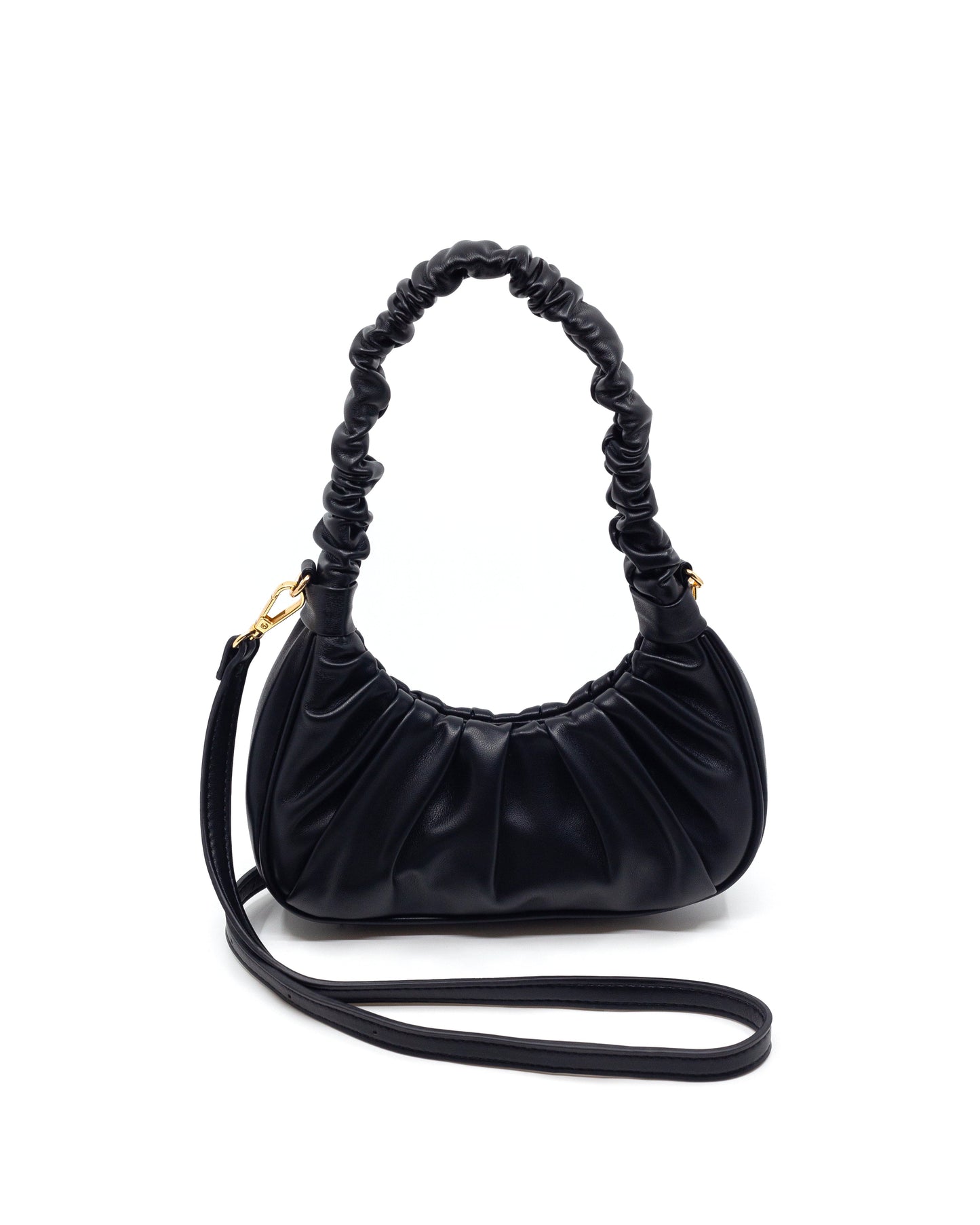 Black Ruched Hobo Handbag