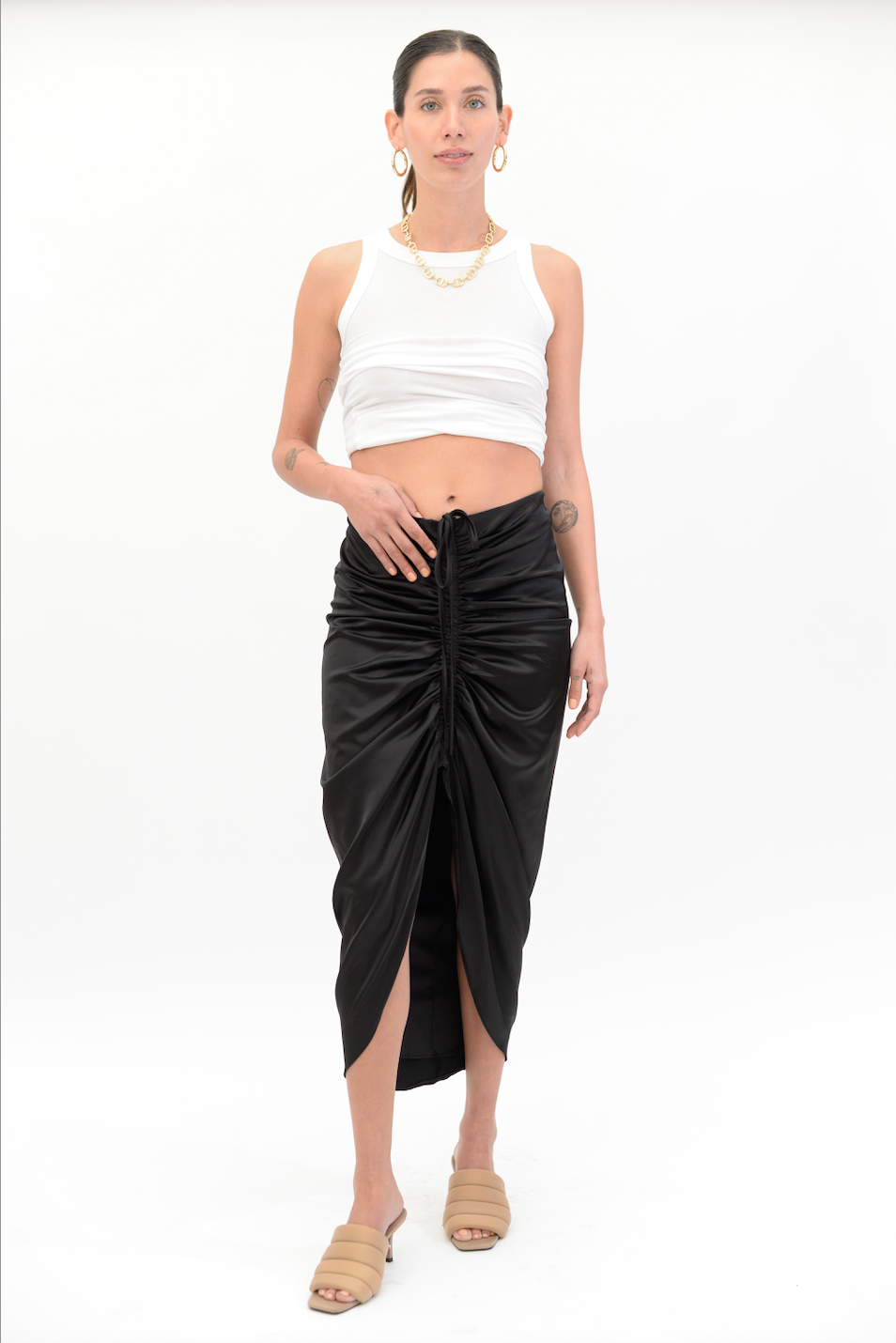 Black Front Ruched Skirt