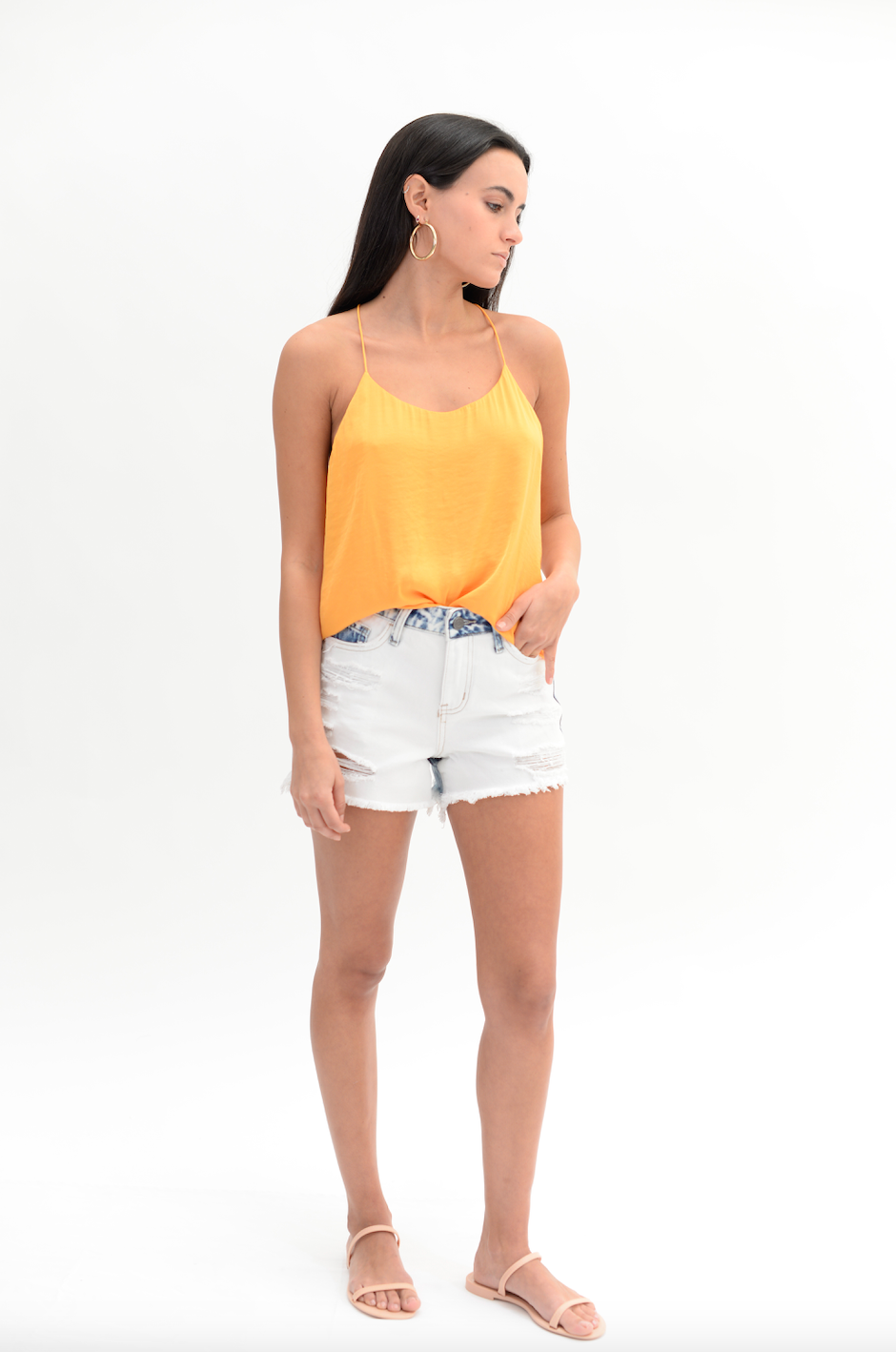 Distressed All White Jean Short
