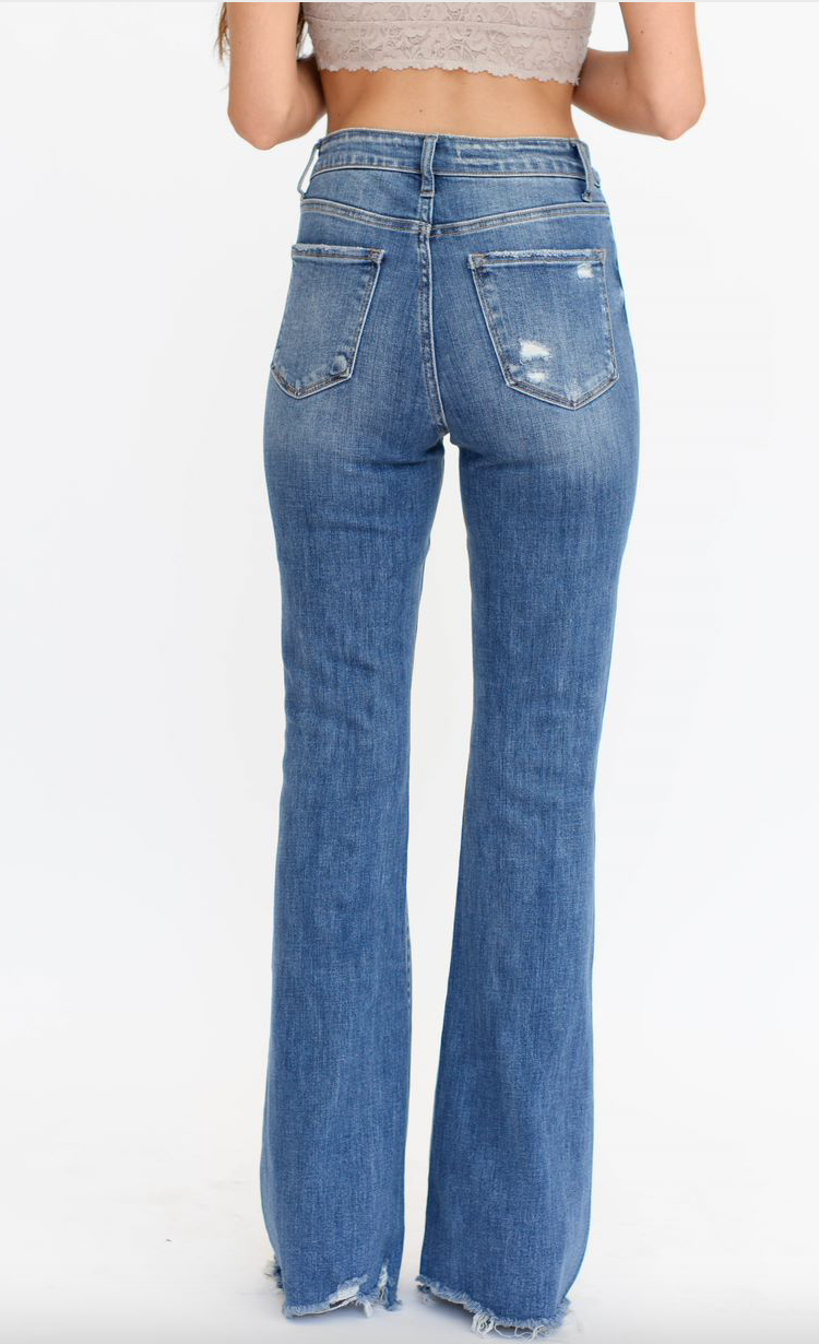High Rise Distressed Flare Jeans