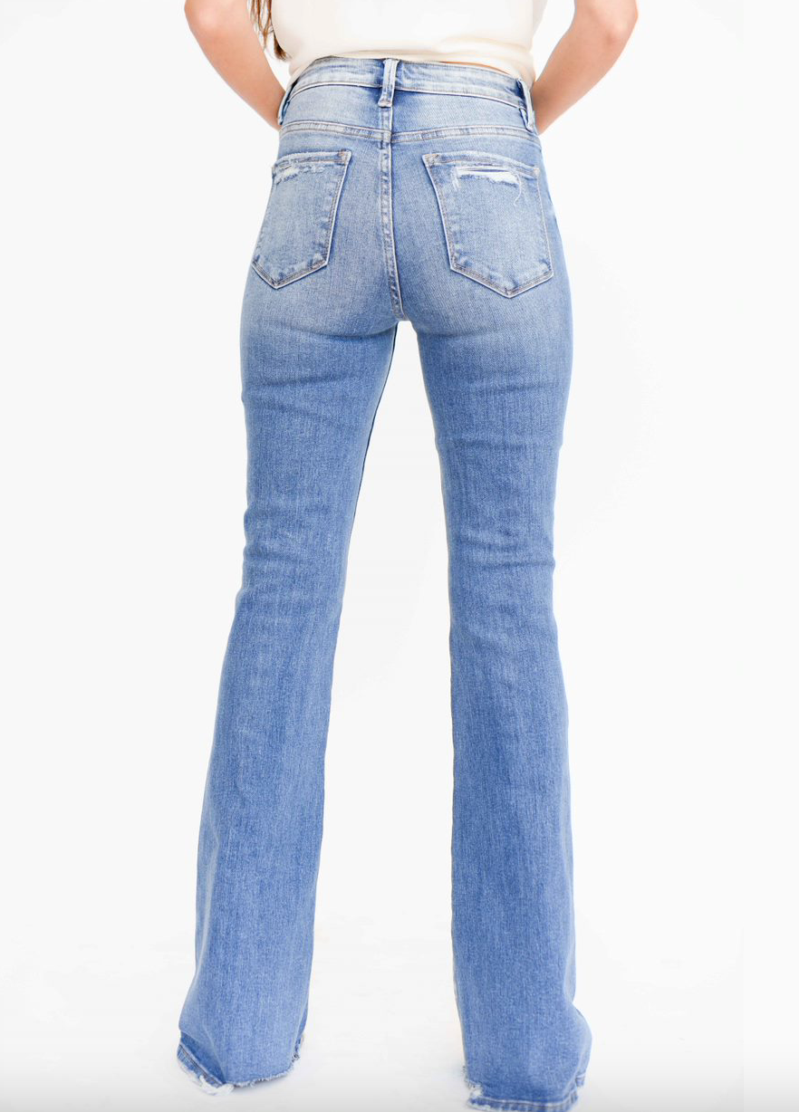 High Rise Flare with Hem Detail Jeans