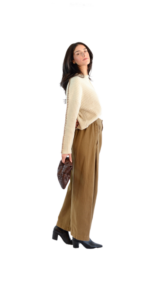 Beige Washed Leg Pants