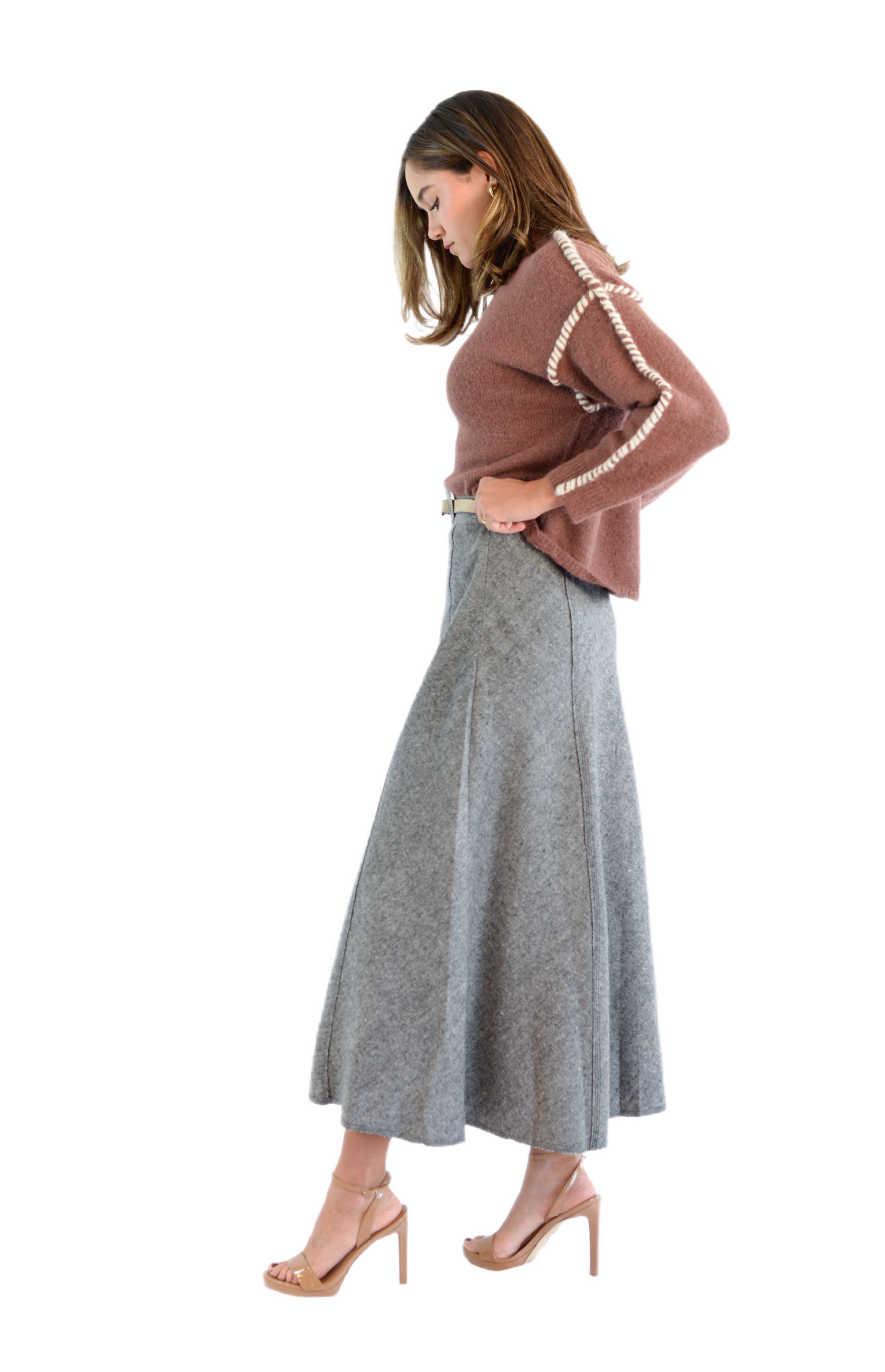 Grey A Line Flare Skirt