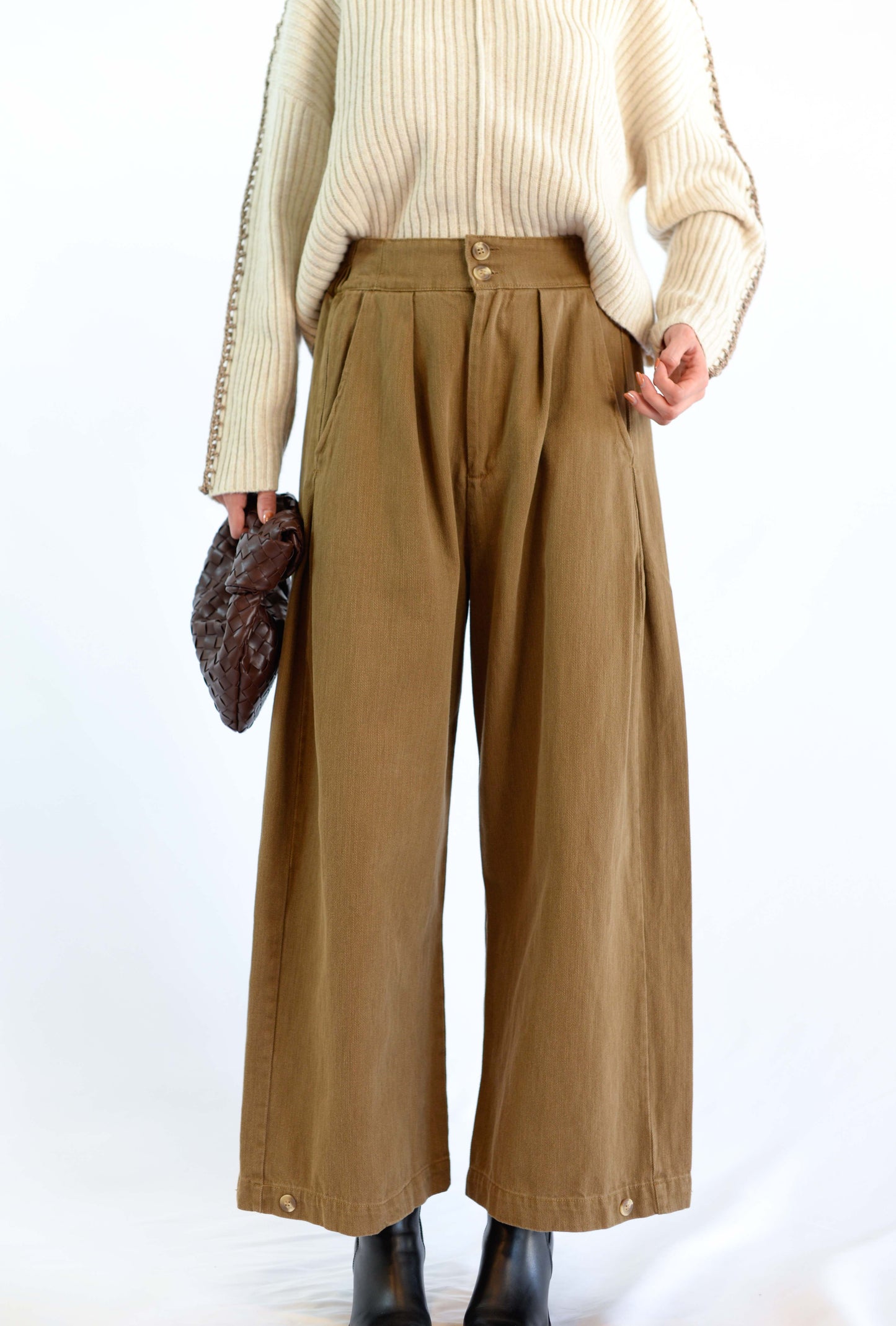 Beige Washed Leg Pants