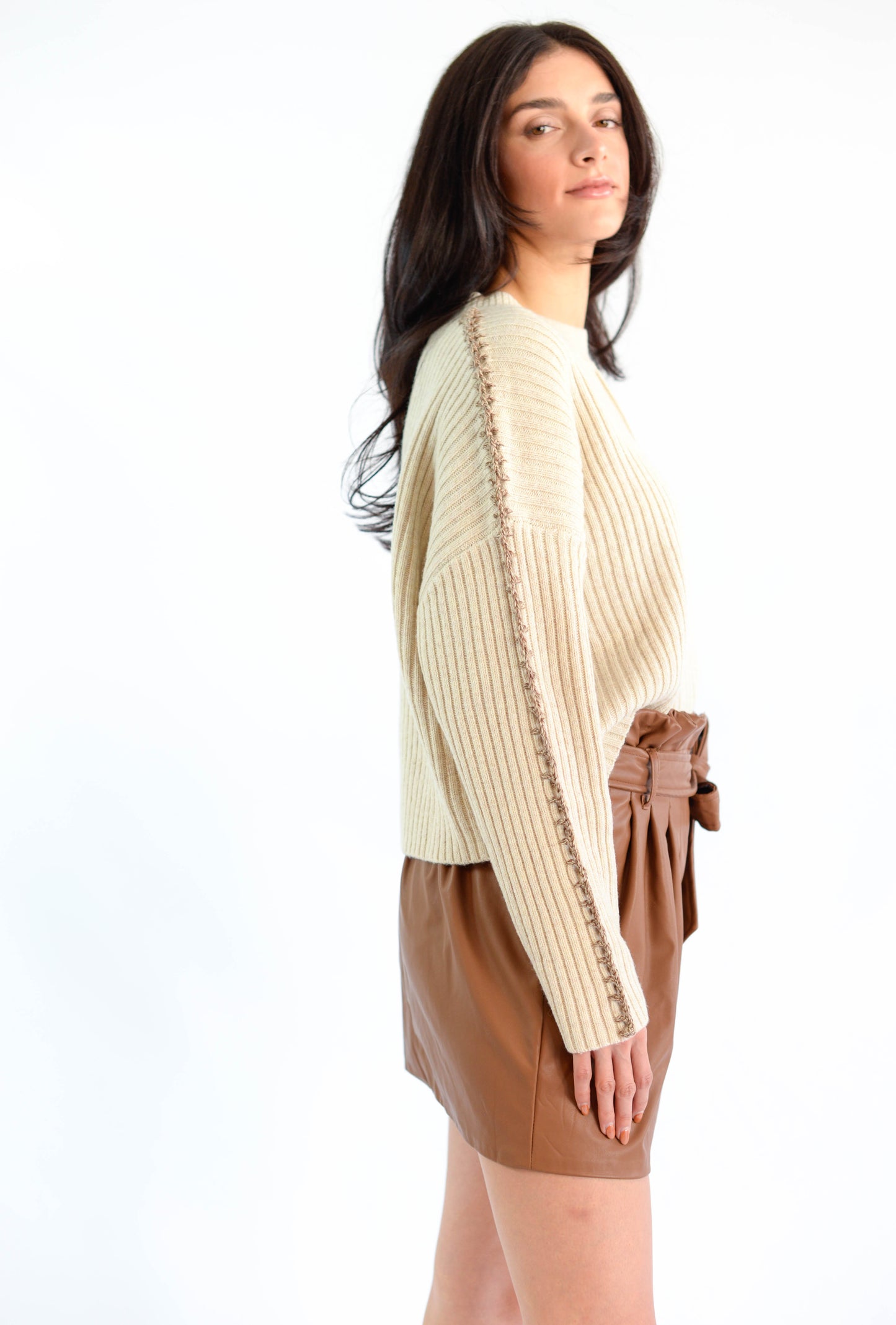 Beige/Brown Sweater Top