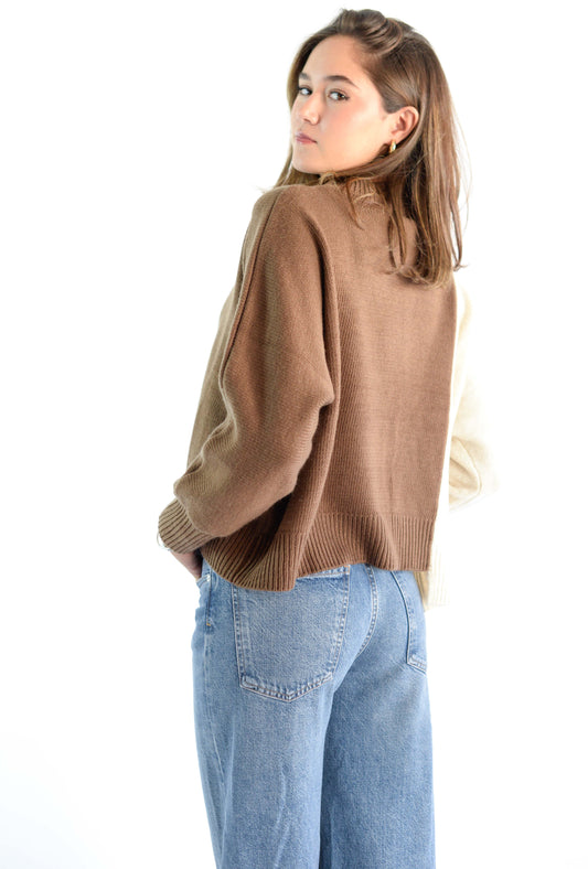 Oatmeal/Brown Color Block Sweater