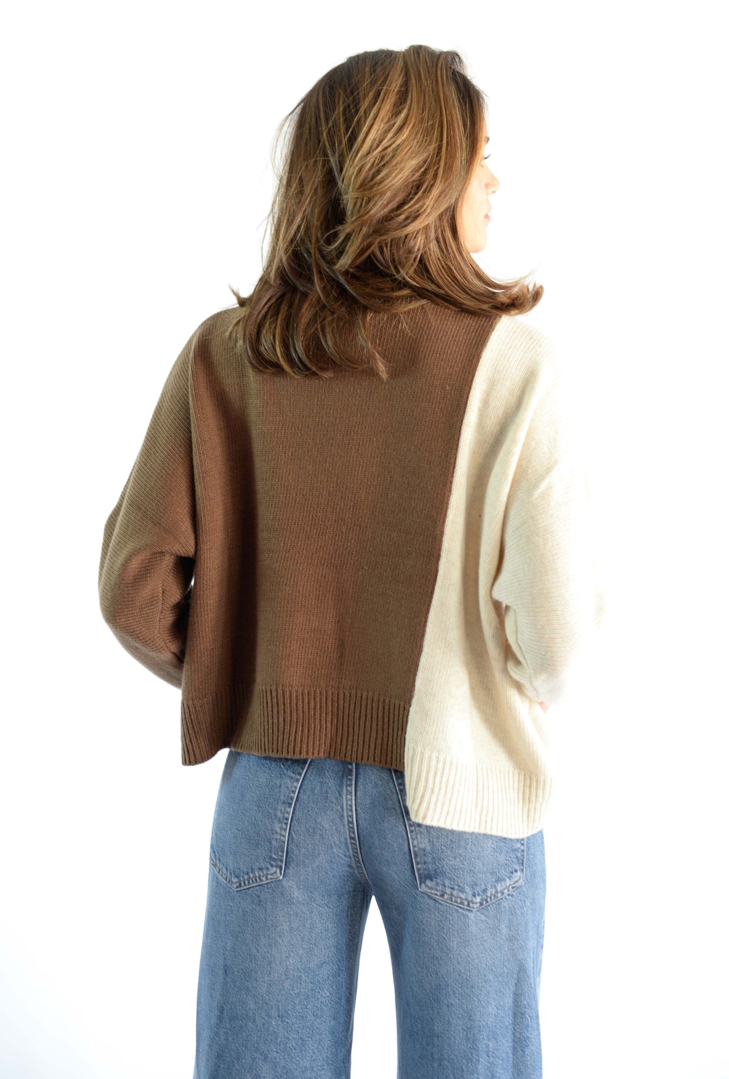 Oatmeal/Brown Color Block Sweater