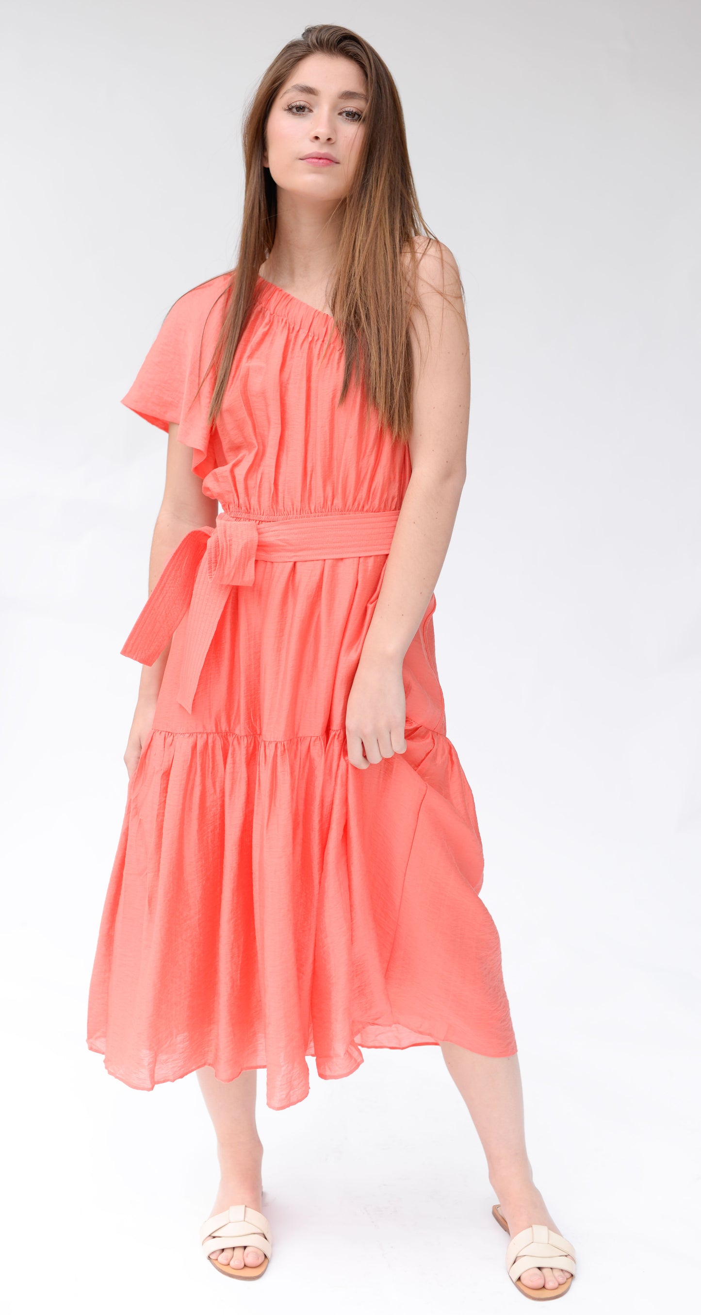 Coral One Shoulder Dress