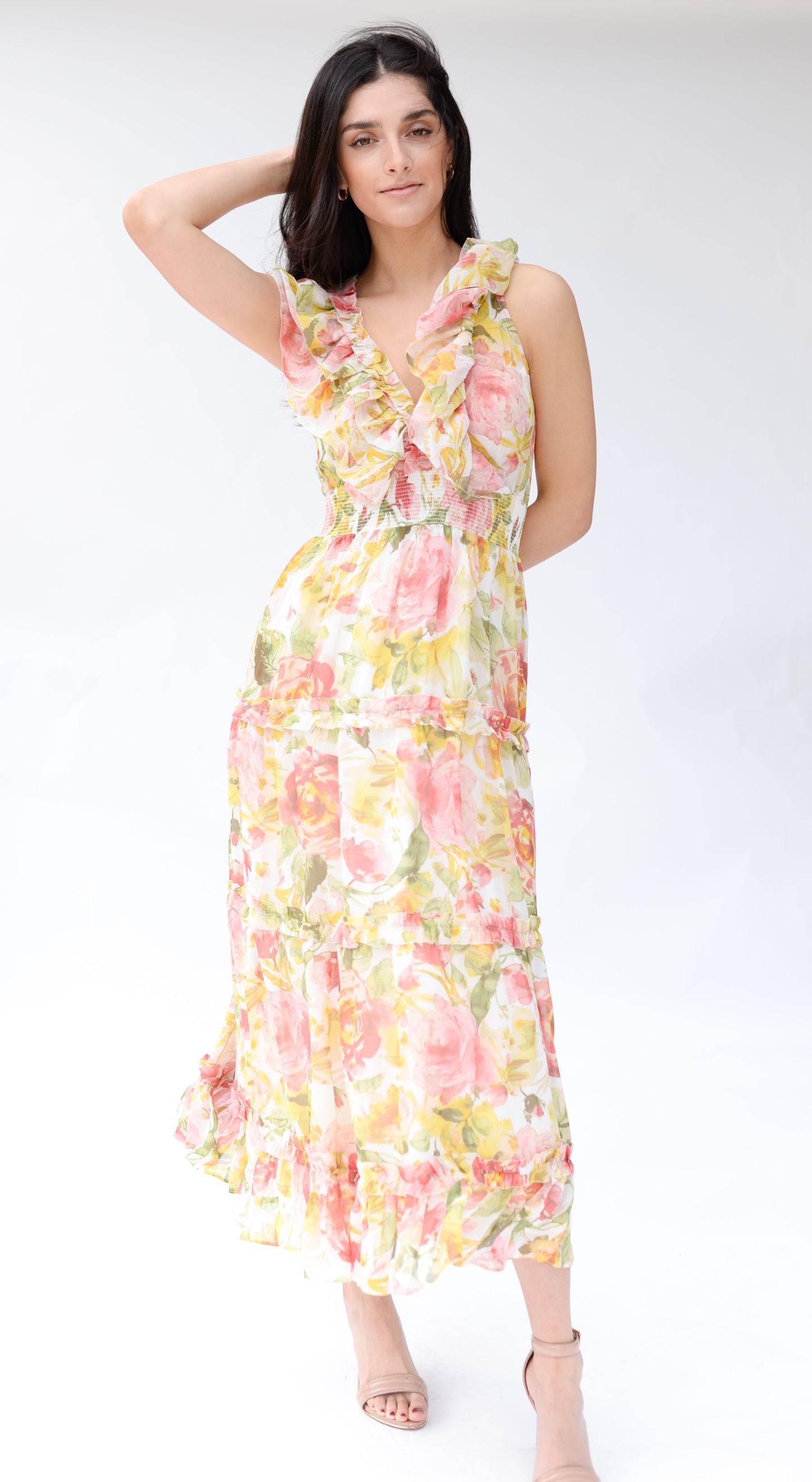 Maxi Long Dress Pink/Yellow Floral