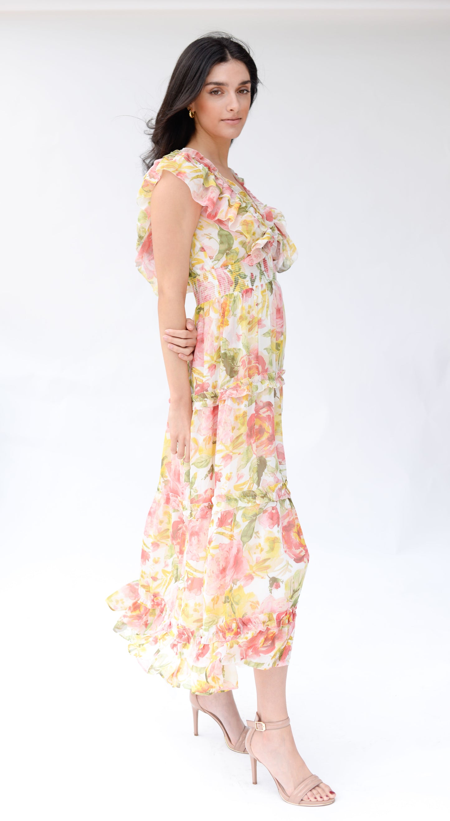 Maxi Long Dress Pink/Yellow Floral