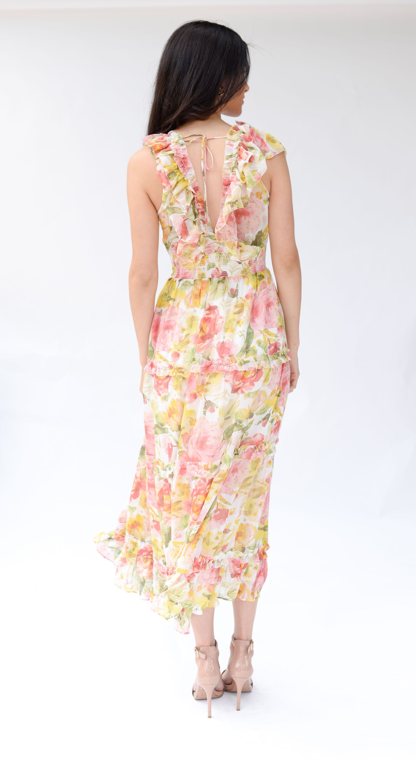 Maxi Long Dress Pink/Yellow Floral