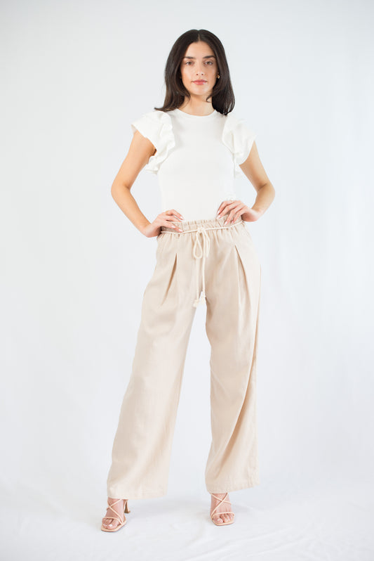 Khaki Linen Pants with Belt