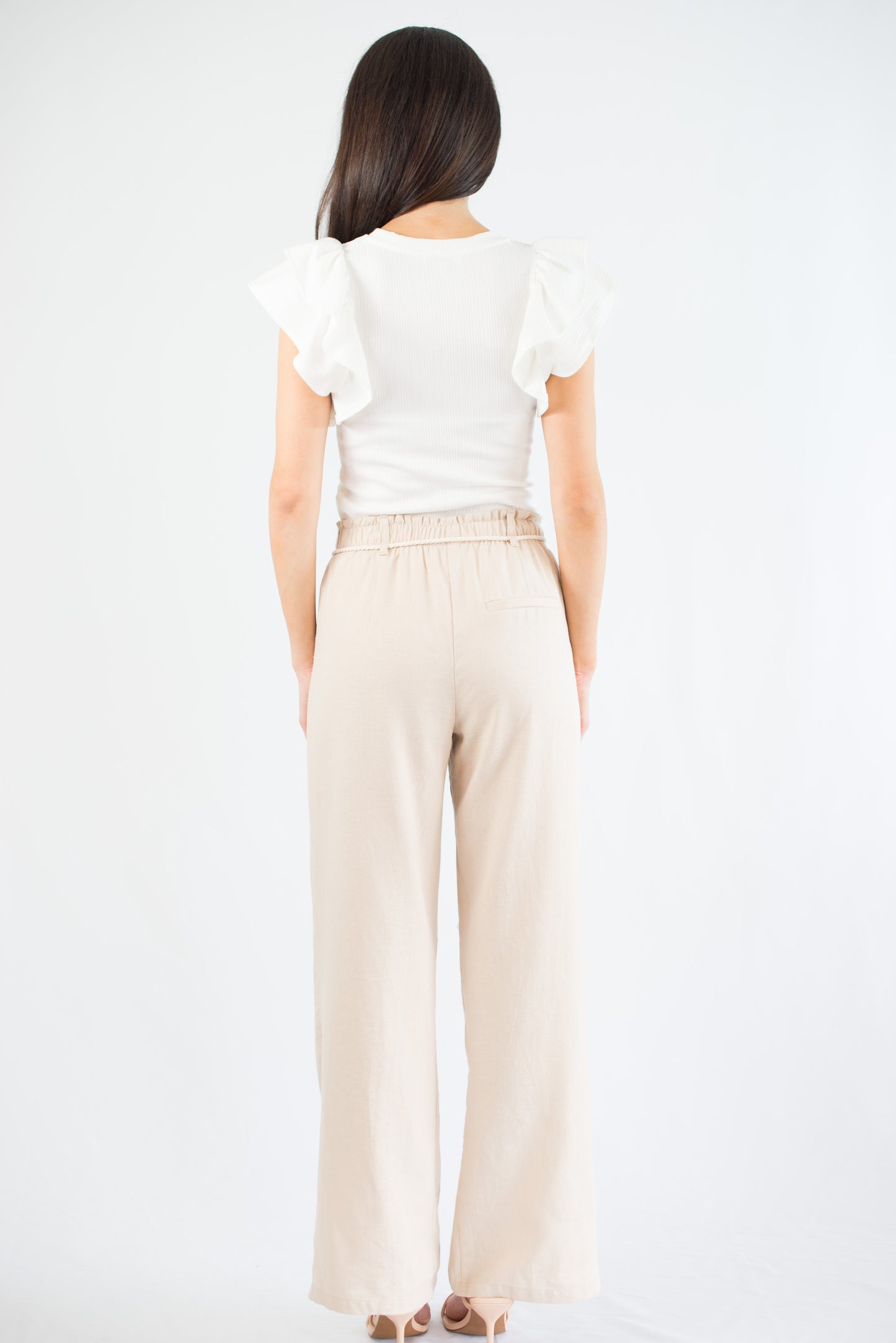 Khaki Linen Pants with Belt