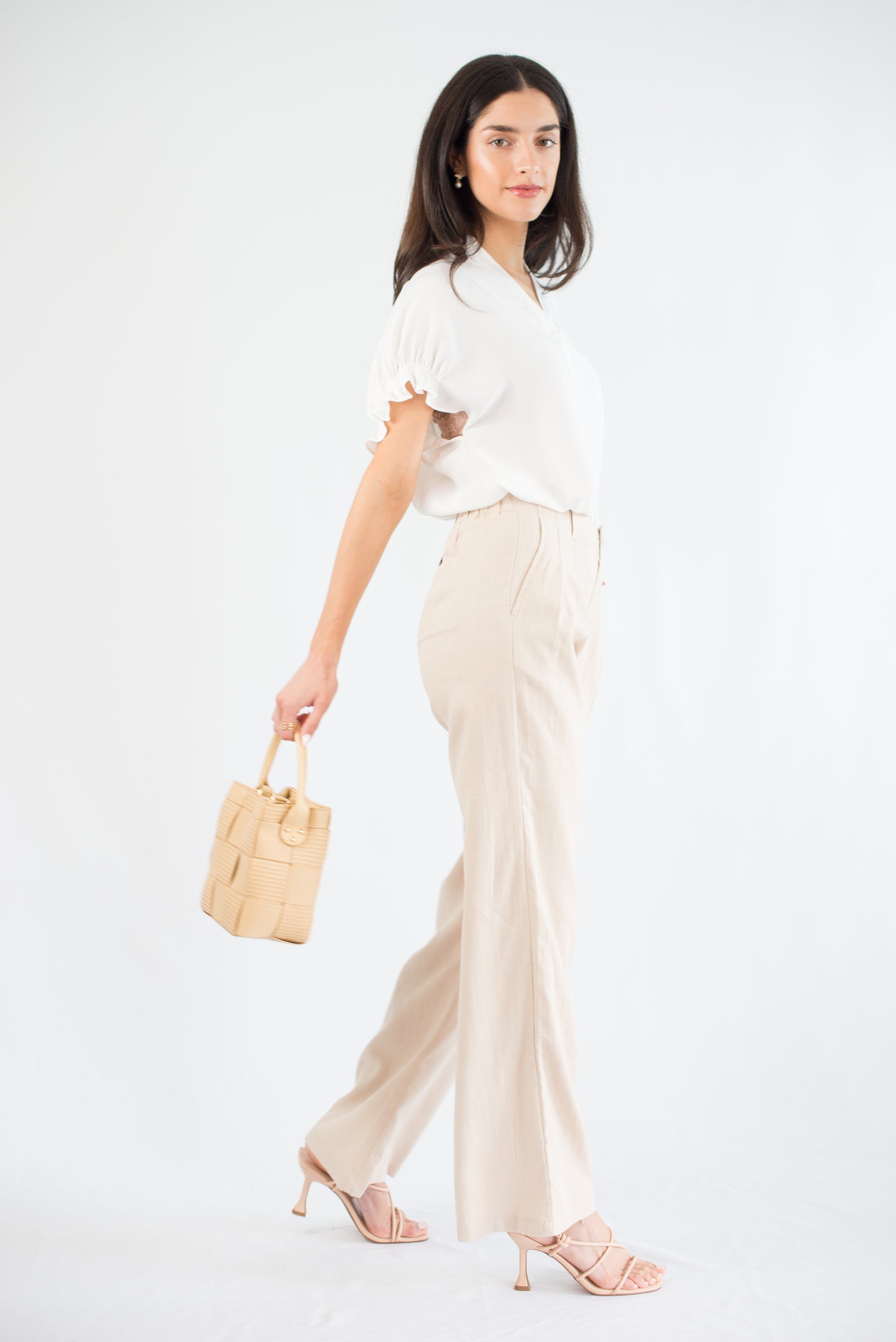 Khaki Linen Pants with Belt