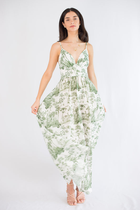 White Green Maxi Dress