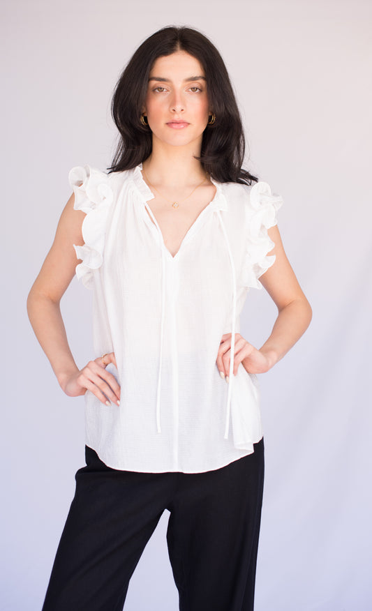 White Double Ruffl Sleeve Blouse