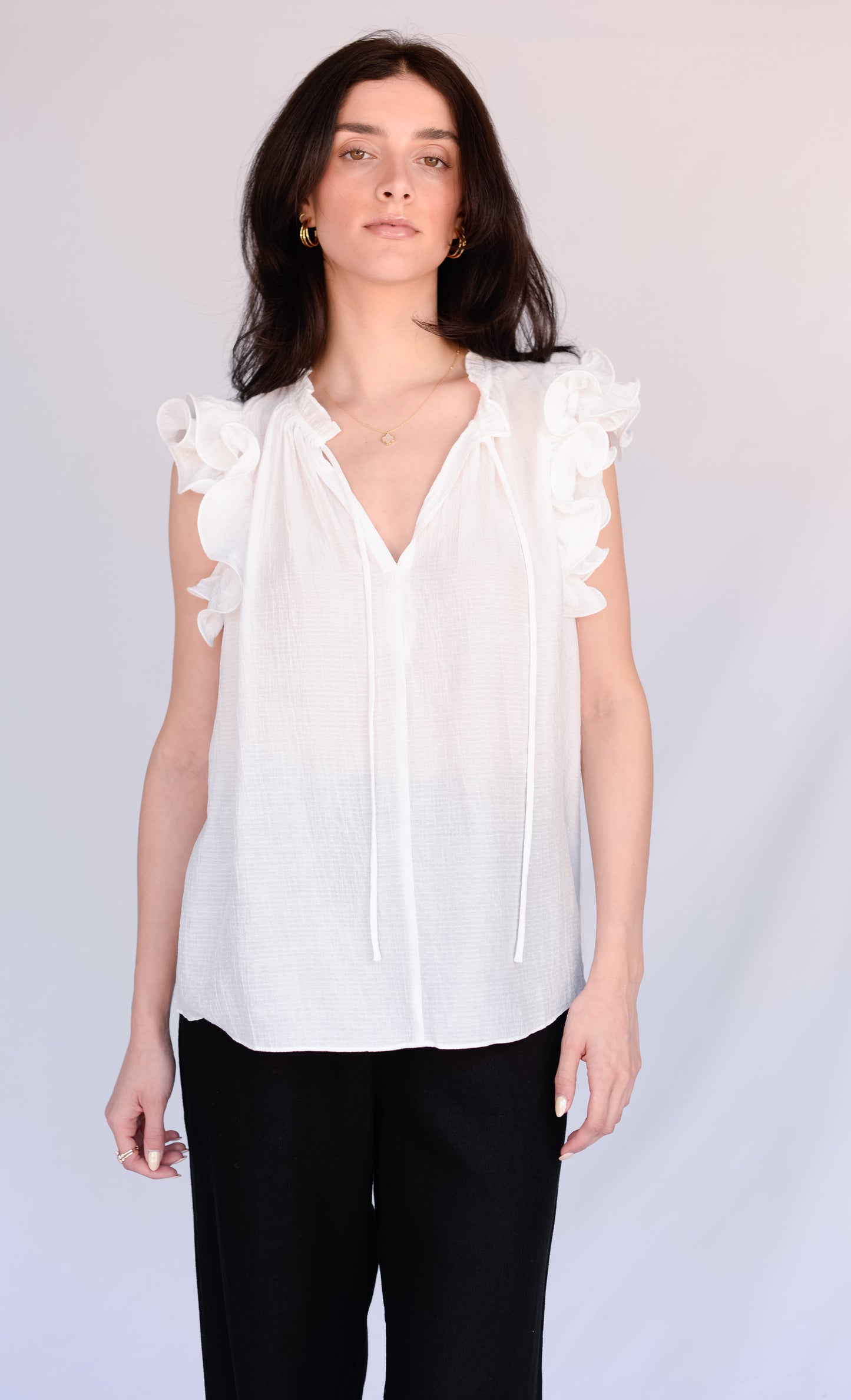 White Double Ruffl Sleeve Blouse