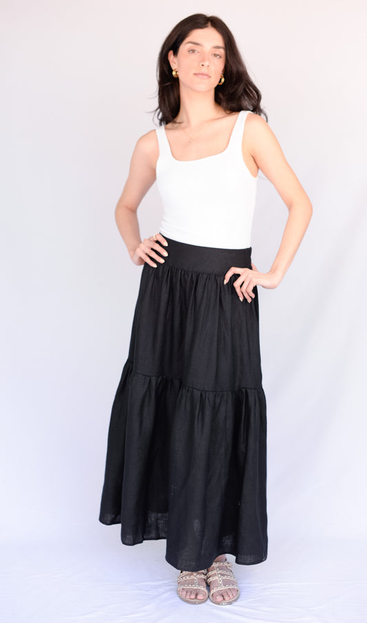 Black Linen Long Skirt