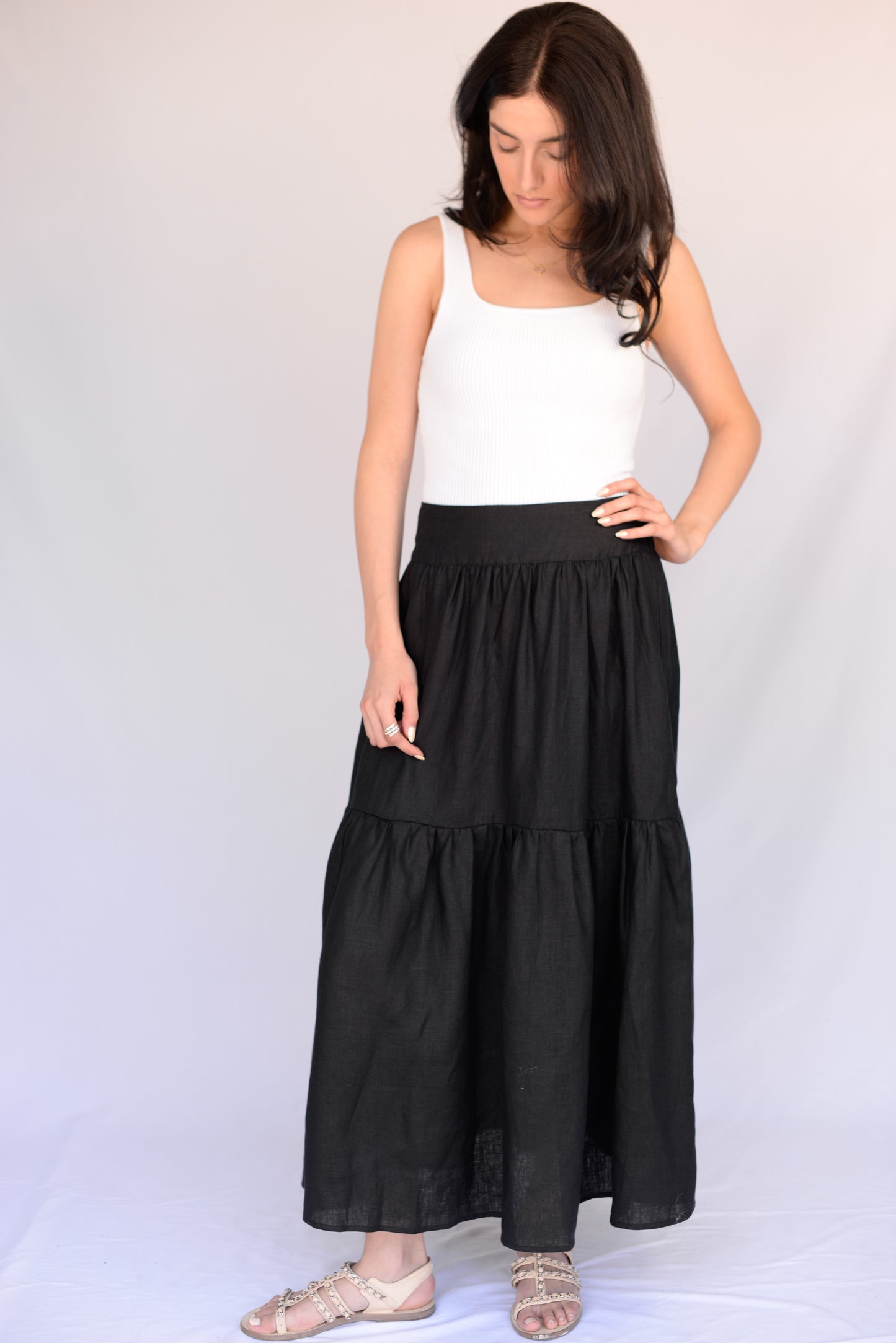 Black Linen Long Skirt