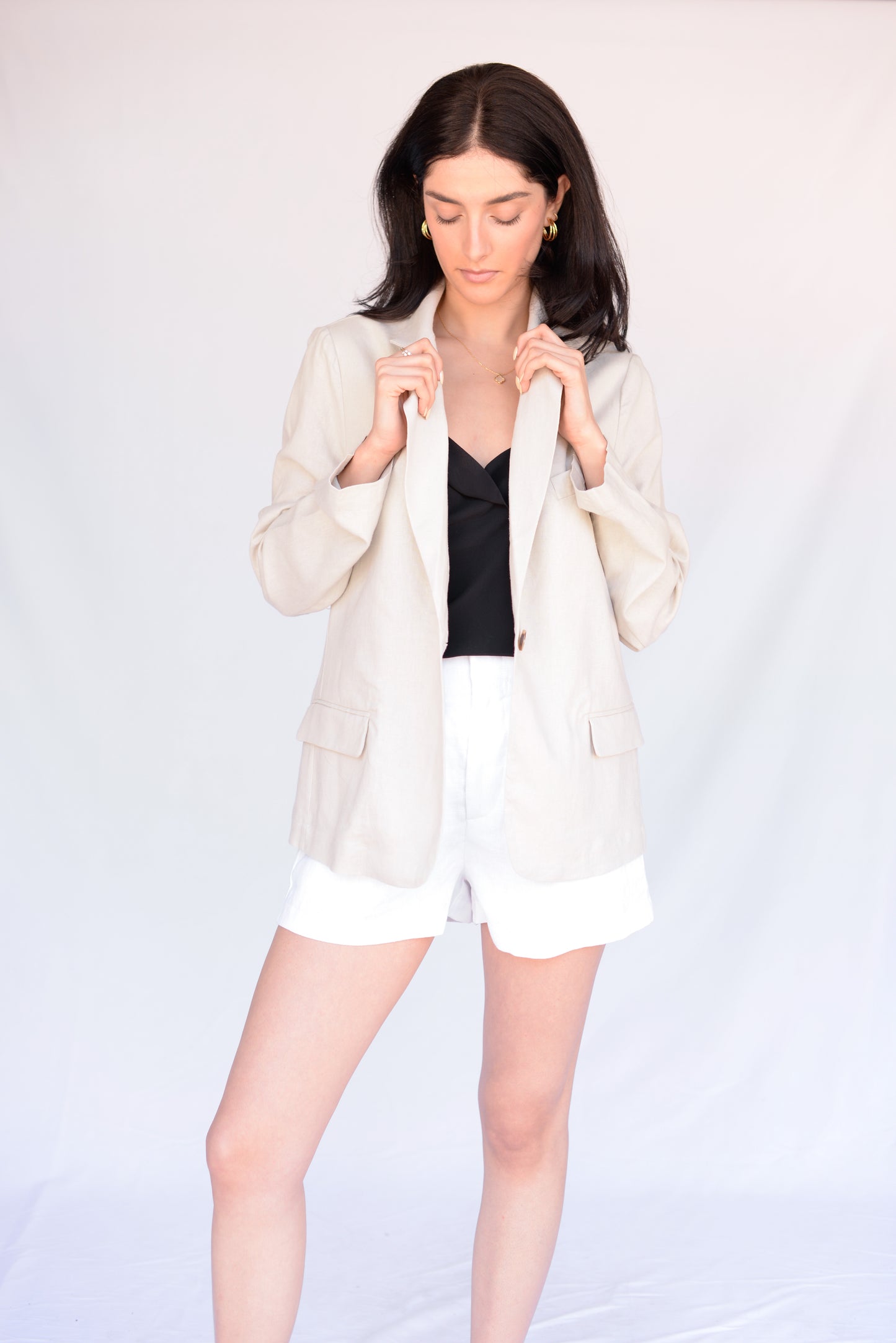 Stone Linen Blazer Whit Button