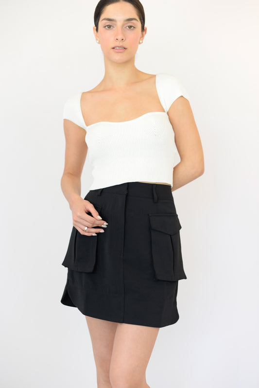 Black Pocket Front Cargo Skirt