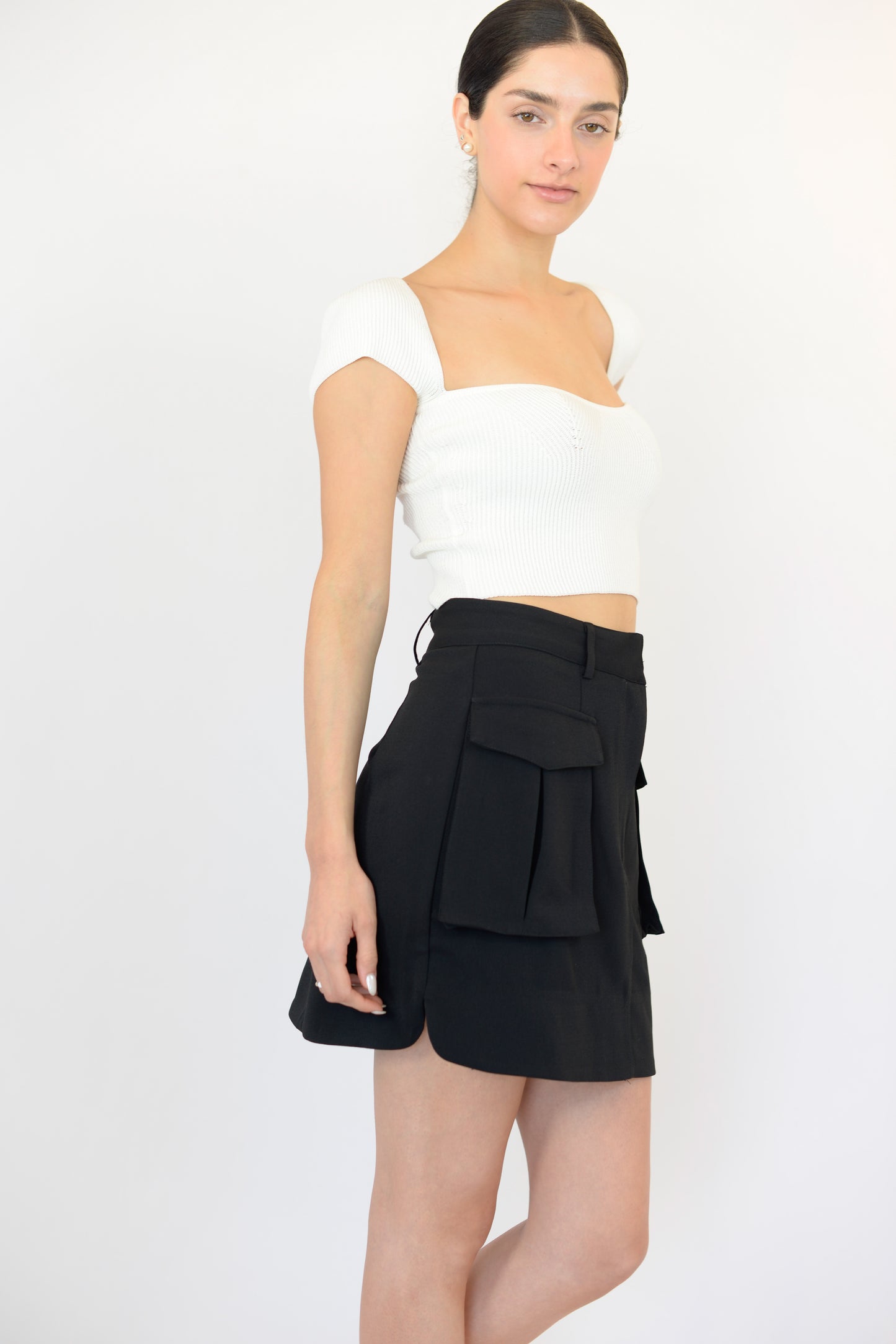 Black Pocket Front Cargo Skirt