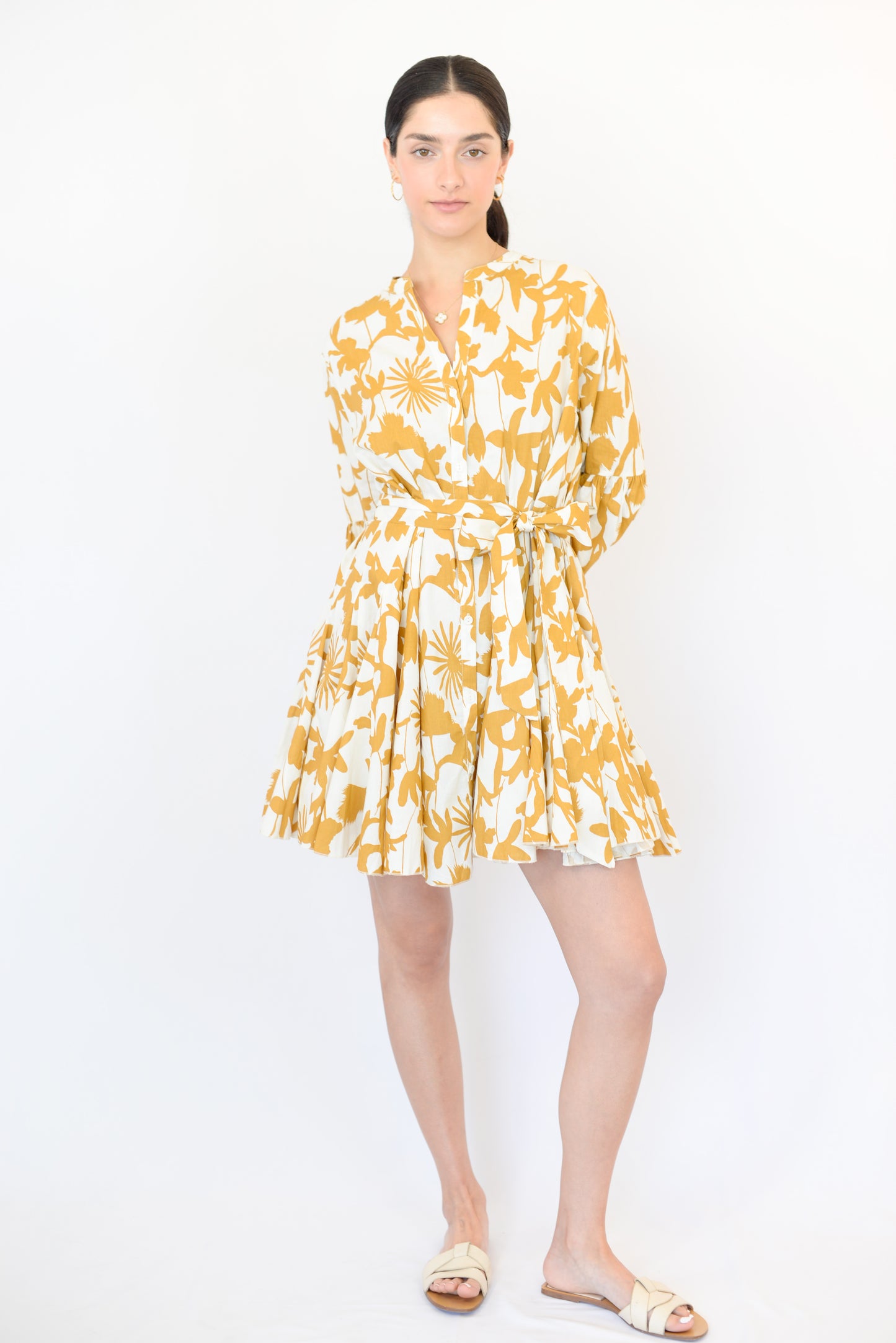 Ivory/Mustard Long Sleeve Mini Dress