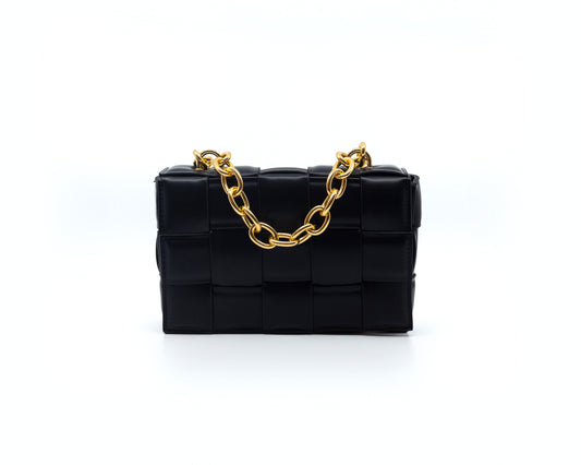 Black Rectangular Medium Bag With Chain