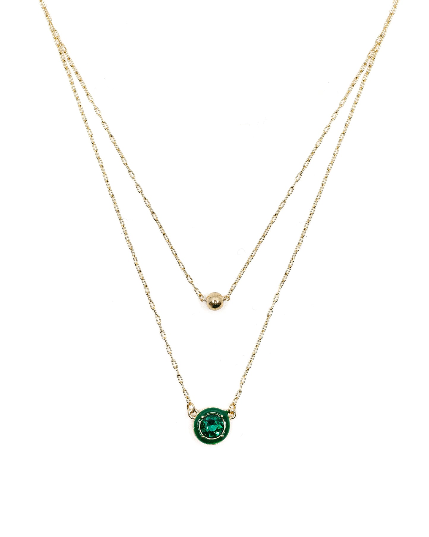 Double Chain Necklace with Emerald