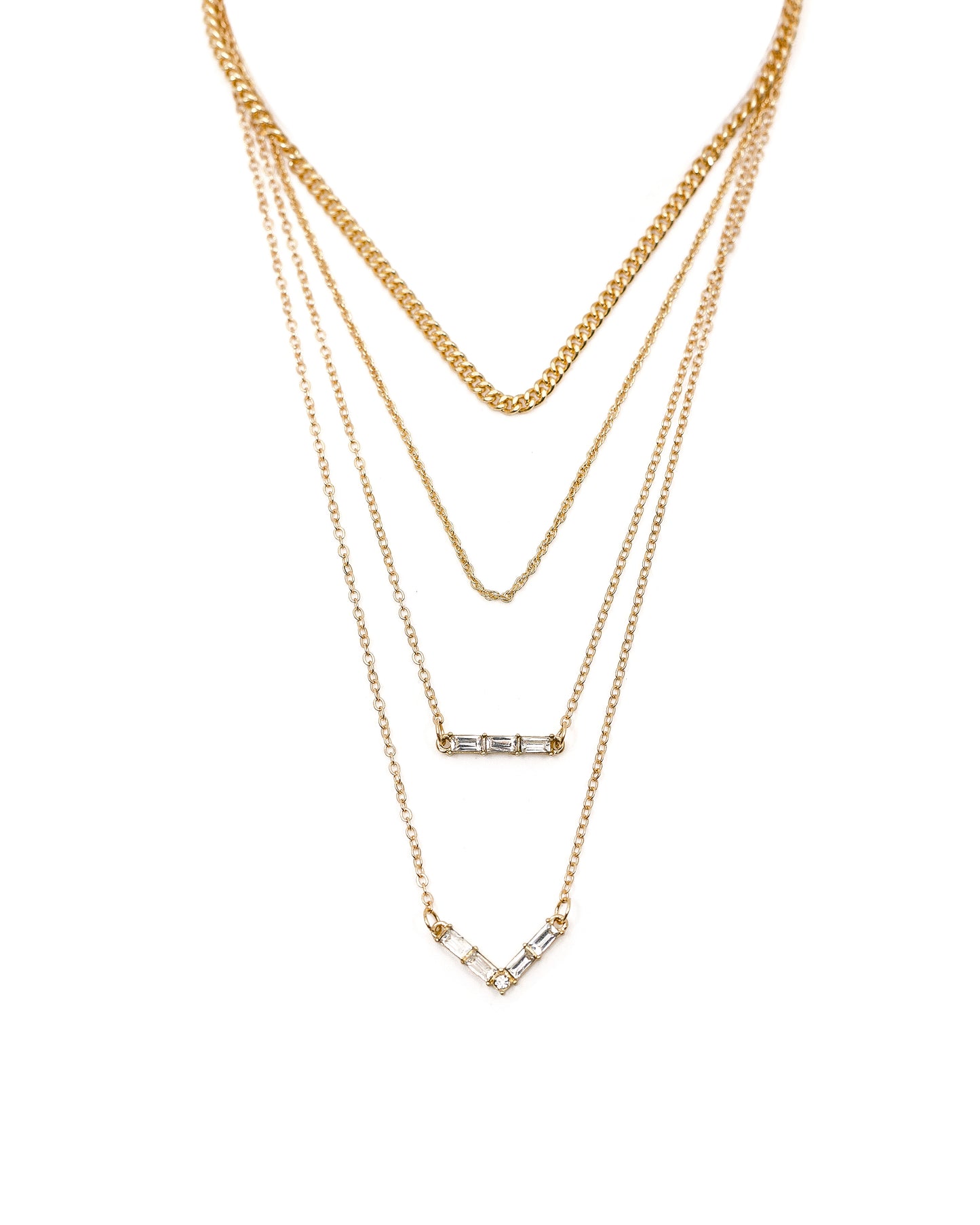 4 Row Mixed Gold Chain with Bar