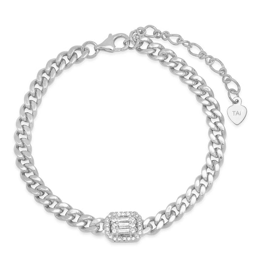 Chain Link Bracelet with Baquette CZ Accent *PRE ORDER (up to 3 weeks)