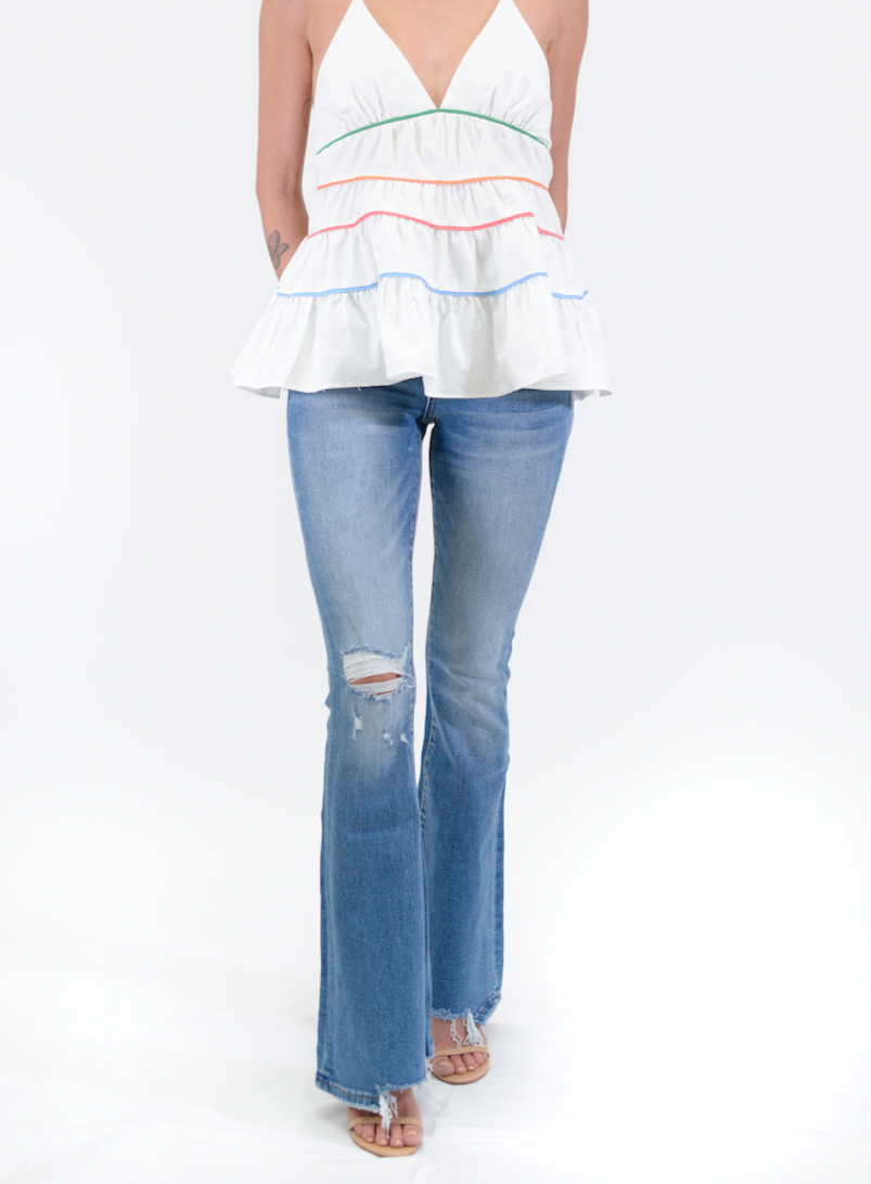 High Rise Flare with Hem Detail Jeans