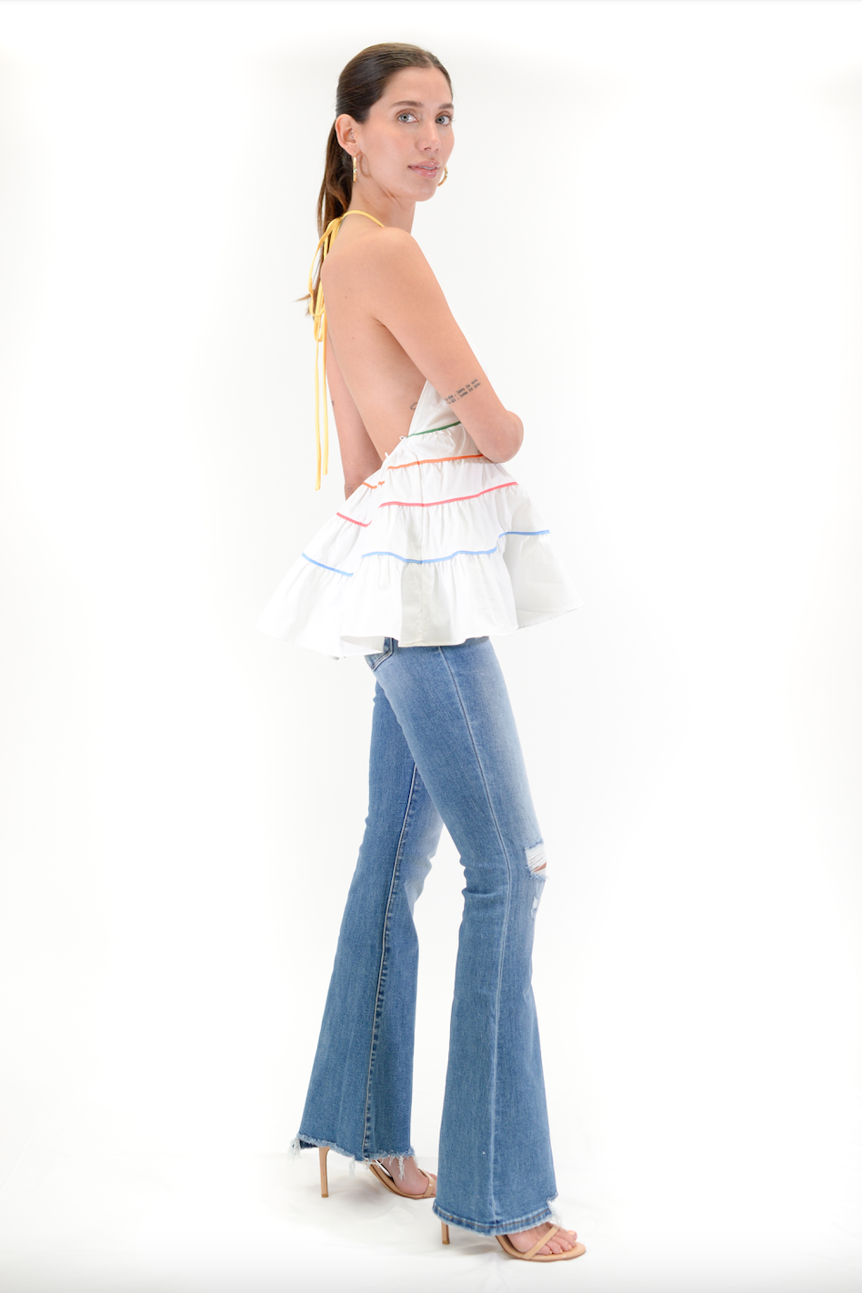 High Rise Flare with Hem Detail Jeans