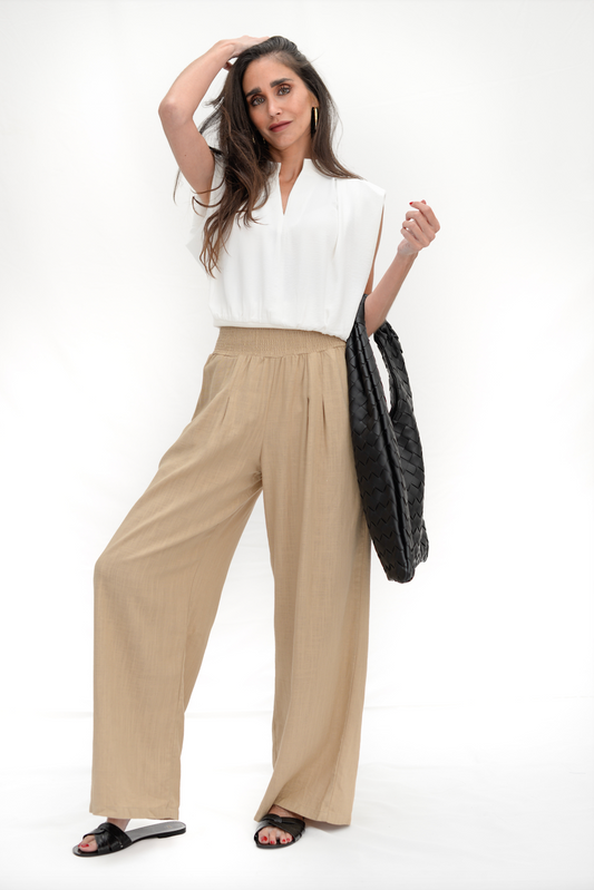 Elastic Smocking Long Pants