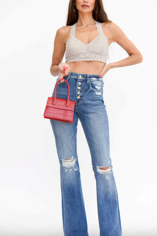 High Rise Distressed Flare Jeans