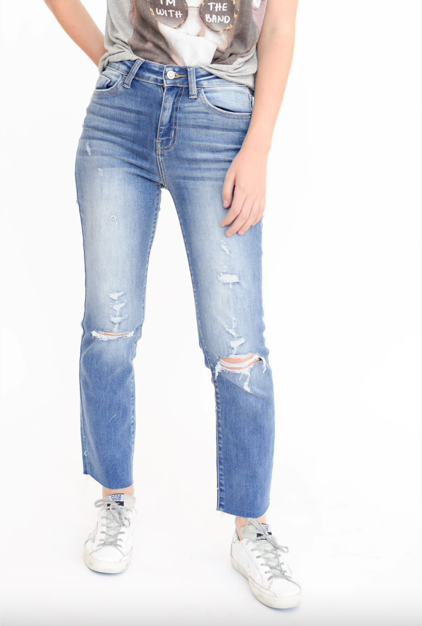 High Rise Clean Cut Crop Straight Jeans