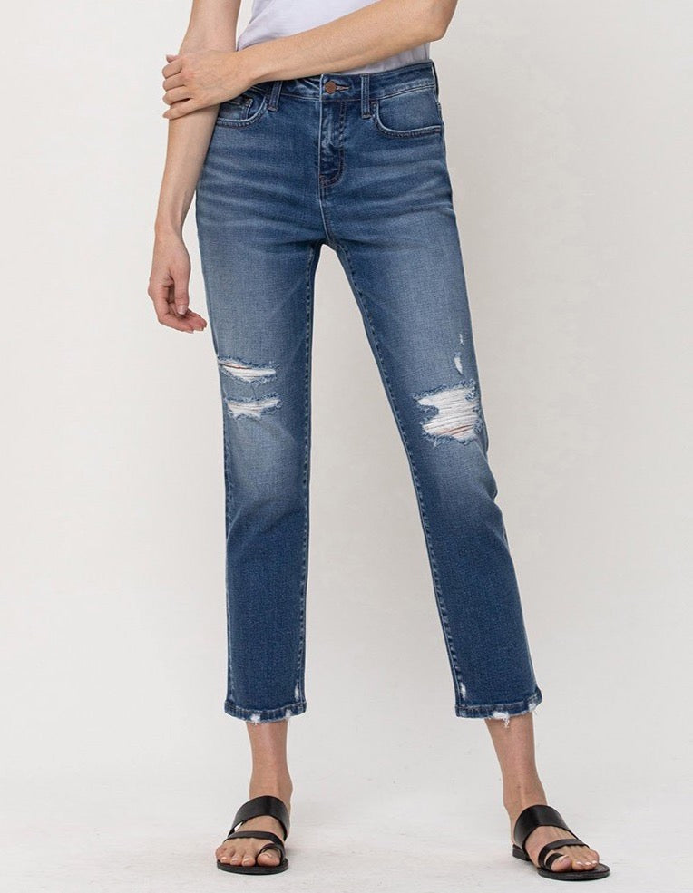 Distressed Stretch Boyfriend Jeans